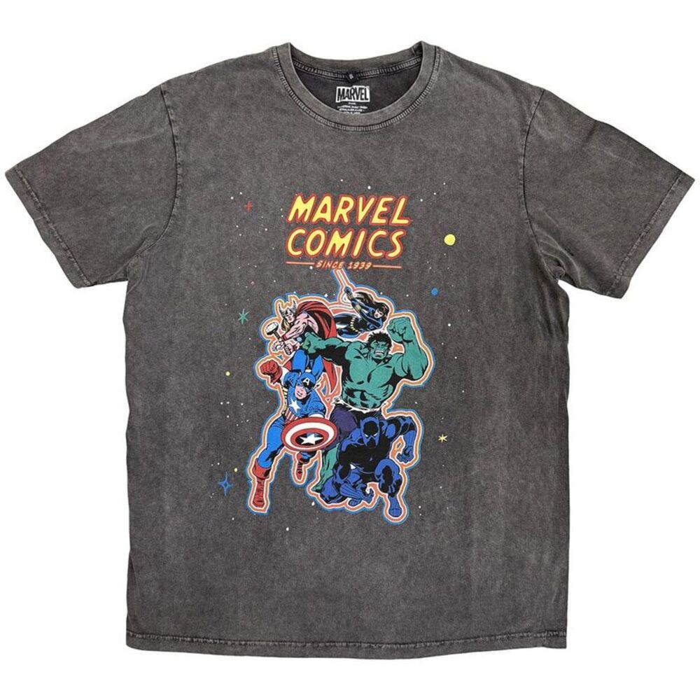 Marvel Comics Unisex Adult Avengers Stone Wash T-Shirt / Charcoal Grey